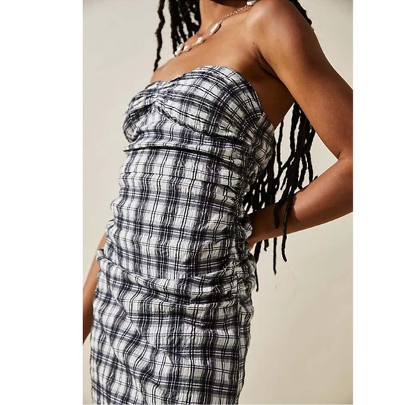 NWT Free People Endless Summer Brandie Plaid Midi Dress Tube Natural Combo - Picture 3 of 11